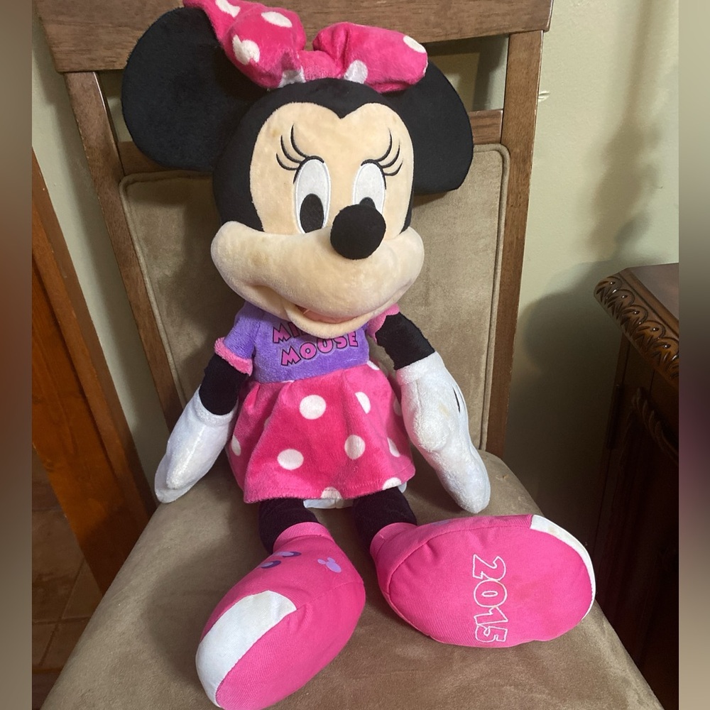 Disney Minnie Mouse Plush 20in Pink Purple Polka Dot Dress 2015 Stuffed Toy